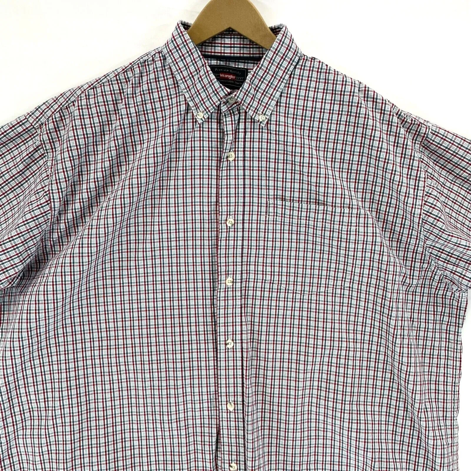 Wrangler Men's Button Up Shirt Lightweight Workwear Plaid Blue Red Size 2XL