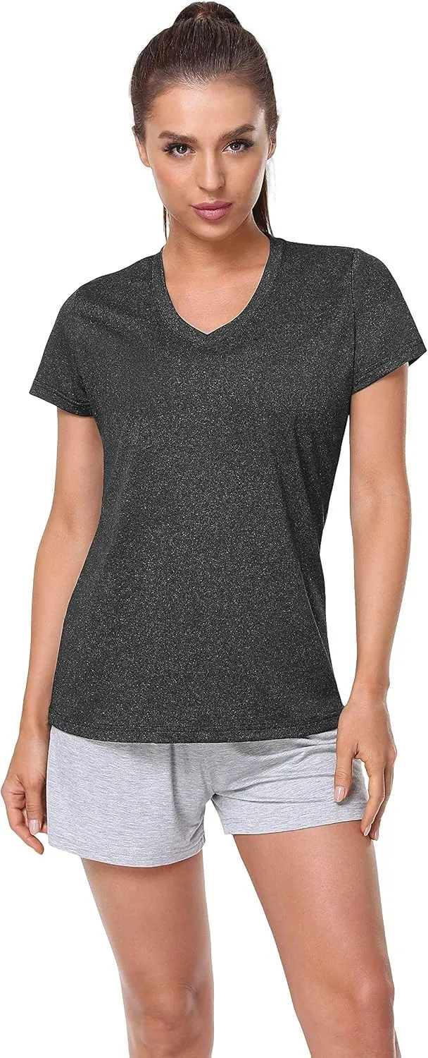 Xelky 3-4 Pack Women's Dry Fit Tshirt Short Sleeve Moisture Wicking Athletic Shirts Sport Activewear Tee V Neck Workout Top