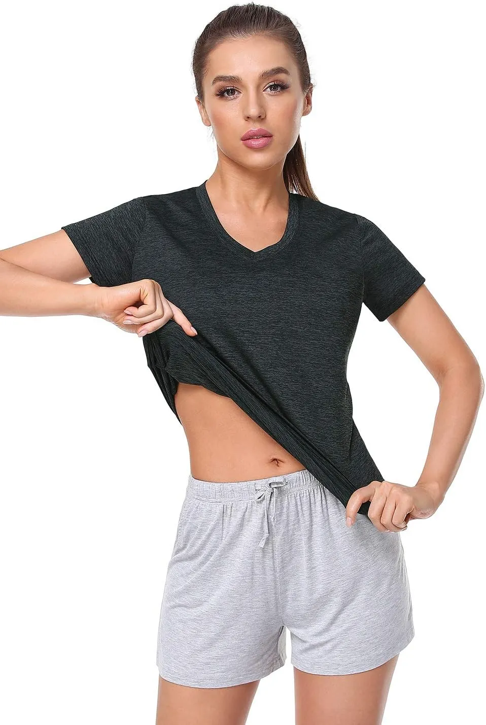 Xelky 3-4 Pack Women's Dry Fit Tshirt Short Sleeve Moisture Wicking Athletic Shirts Sport Activewear Tee V Neck Workout Top