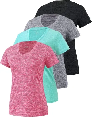 Xelky 3-4 Pack Women's Dry Fit Tshirt Short Sleeve Moisture Wicking Athletic Shirts Sport Activewear Tee V Neck Workout Top