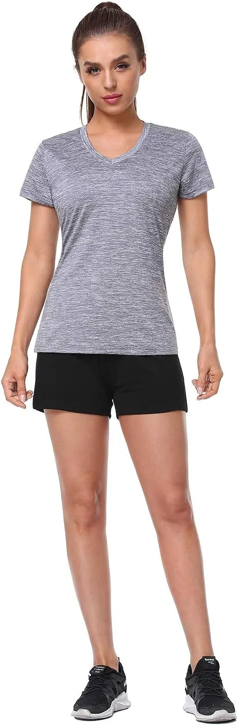 Xelky 3-4 Pack Women's Dry Fit Tshirt Short Sleeve Moisture Wicking Athletic Shirts Sport Activewear Tee V Neck Workout Top