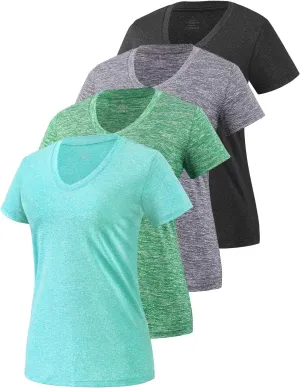 Xelky 3-4 Pack Women's Dry Fit Tshirt Short Sleeve Moisture Wicking Athletic Shirts Sport Activewear Tee V Neck Workout Top