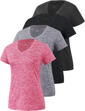 Xelky 3-4 Pack Women's Dry Fit Tshirt Short Sleeve Moisture Wicking Athletic Shirts Sport Activewear Tee V Neck Workout Top