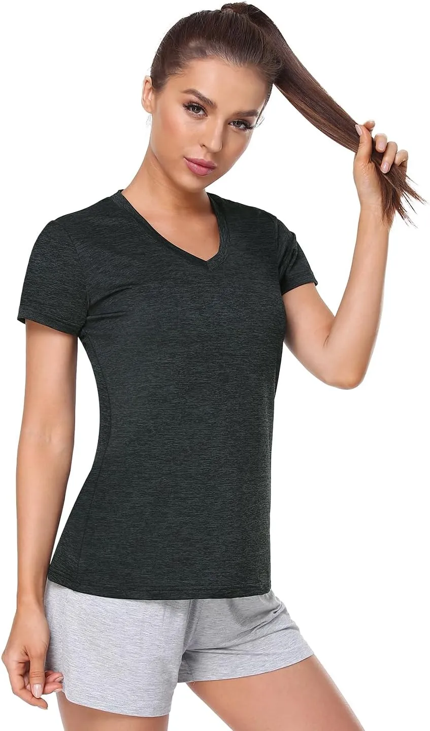 Xelky 3-4 Pack Women's Dry Fit Tshirt Short Sleeve Moisture Wicking Athletic Shirts Sport Activewear Tee V Neck Workout Top