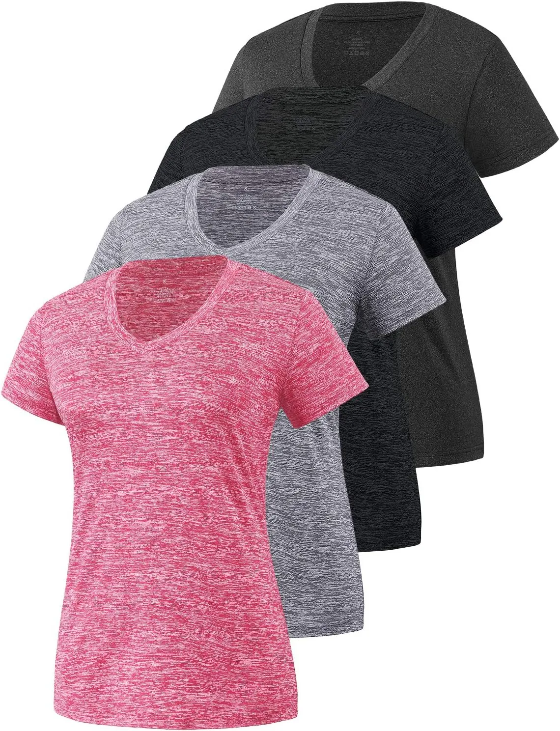 Xelky 3-4 Pack Women's Dry Fit Tshirt Short Sleeve Moisture Wicking Athletic Shirts Sport Activewear Tee V Neck Workout Top
