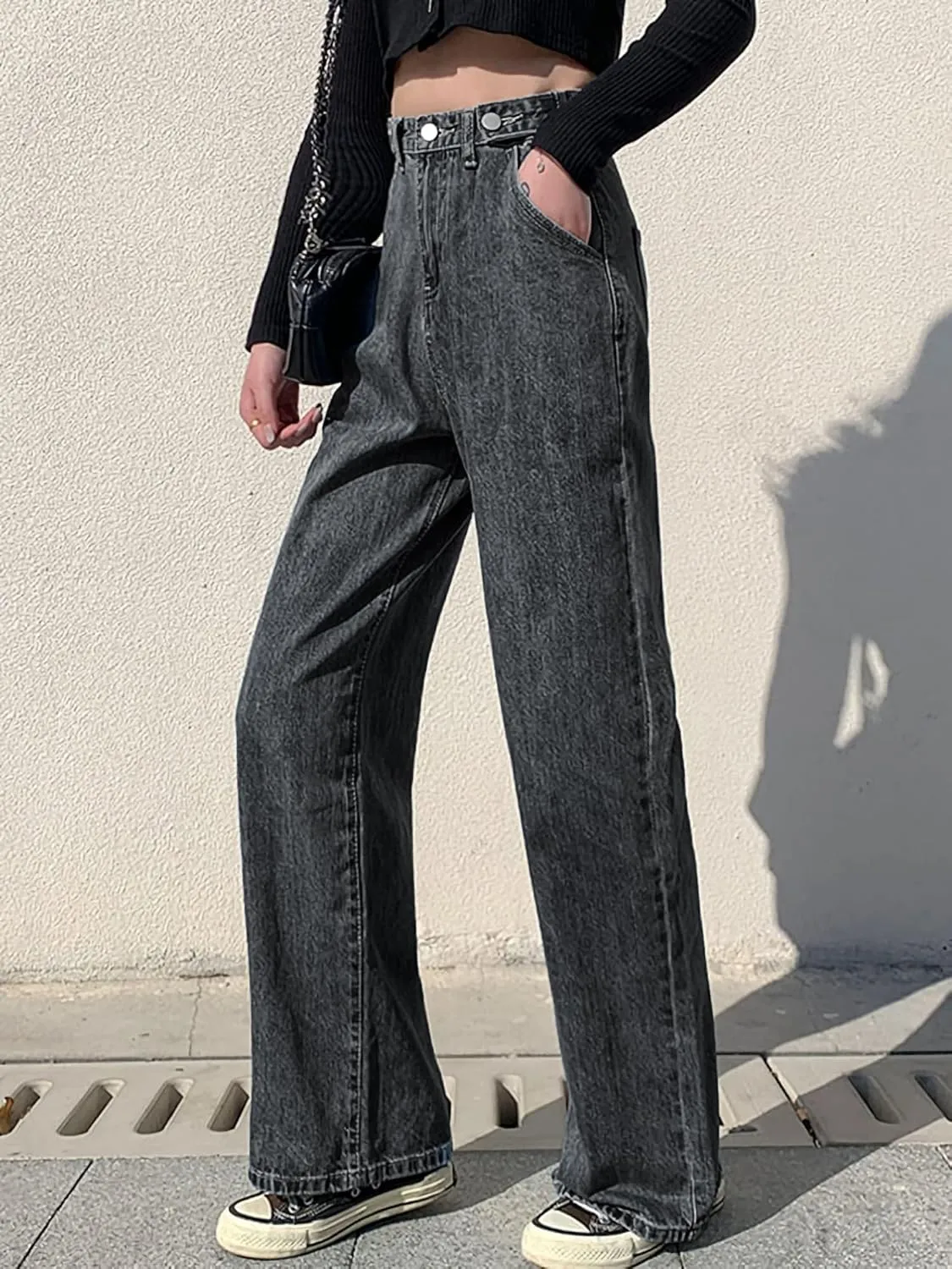 Xineicy Women's Baggy Boyfriend Jeans High Waist Distressed Denim Pants Wide Leg Straight Trousers Streetwear Pants