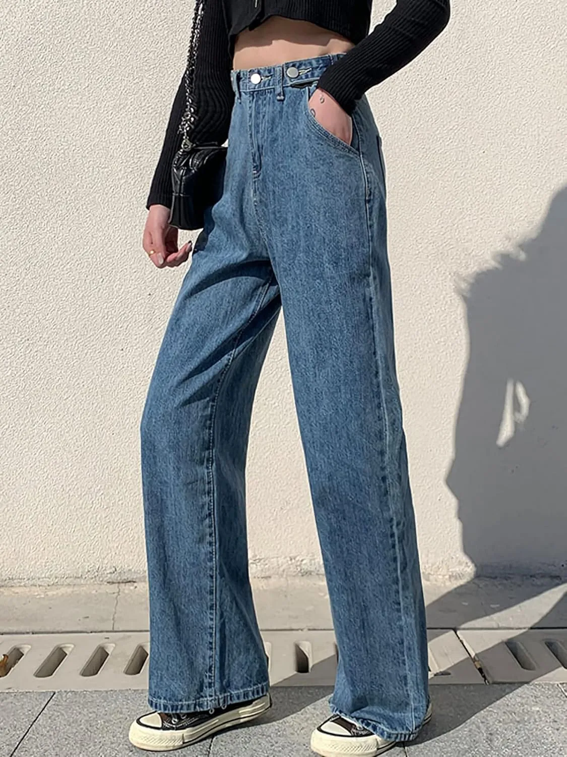 Xineicy Women's Baggy Boyfriend Jeans High Waist Distressed Denim Pants Wide Leg Straight Trousers Streetwear Pants
