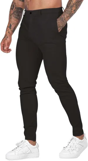XUETON Mens Slim Fit Dress Pants Casual Business Office Work Skinny Suit Pants Comfort Flat-Front Stretch Chino Tapered Straight Leg Golf Dress Pants Slacks Trousers Dark Gray