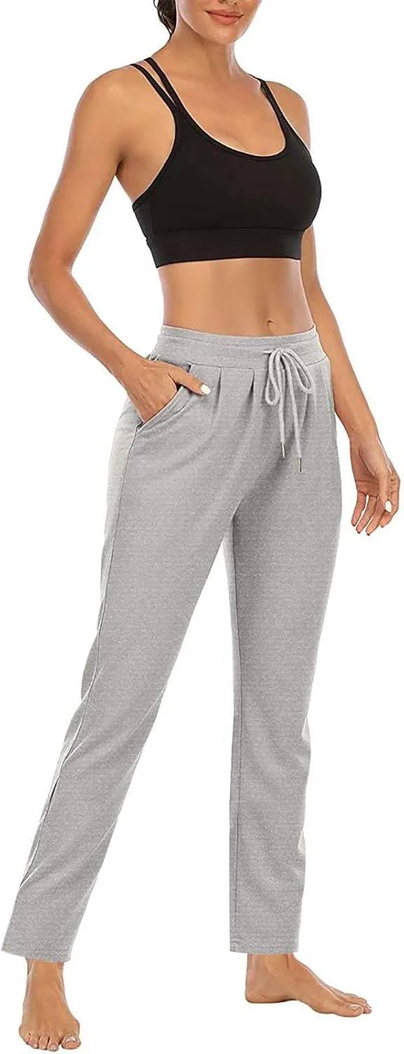 XUNRYAN Yoga Pants Women Pockets Lightweight Hiking Pants Drawstring High Waist Joggers Fitness Athletic Workout Trousers
