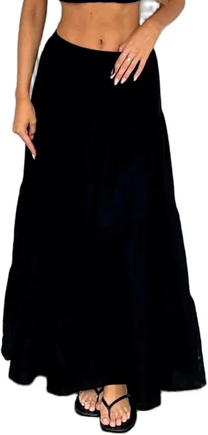 Y2k Women Boho Tiered Maxi Skirt Ruffle Pleated A Line Flowy Long Skirts Elastic Waist Beach Midi Skirt Casual