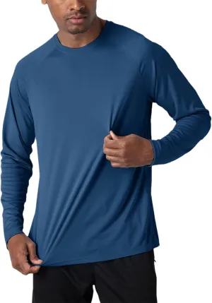 Yiqinyuan Men's T-Shirts Summer Long Sleeve Performance Quick Dry Breathable Hiking T-Shirts Blue Gray