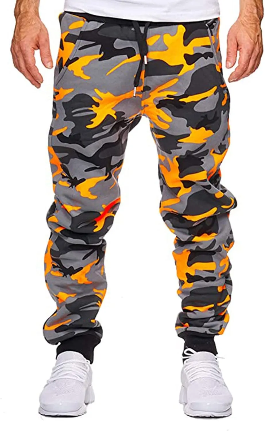 Ymosrh Khaki Pants Mens Relaxed Fit Camouflage Bandage Casual Loose Sweatpants Drawstring Pant Camping Pants Men