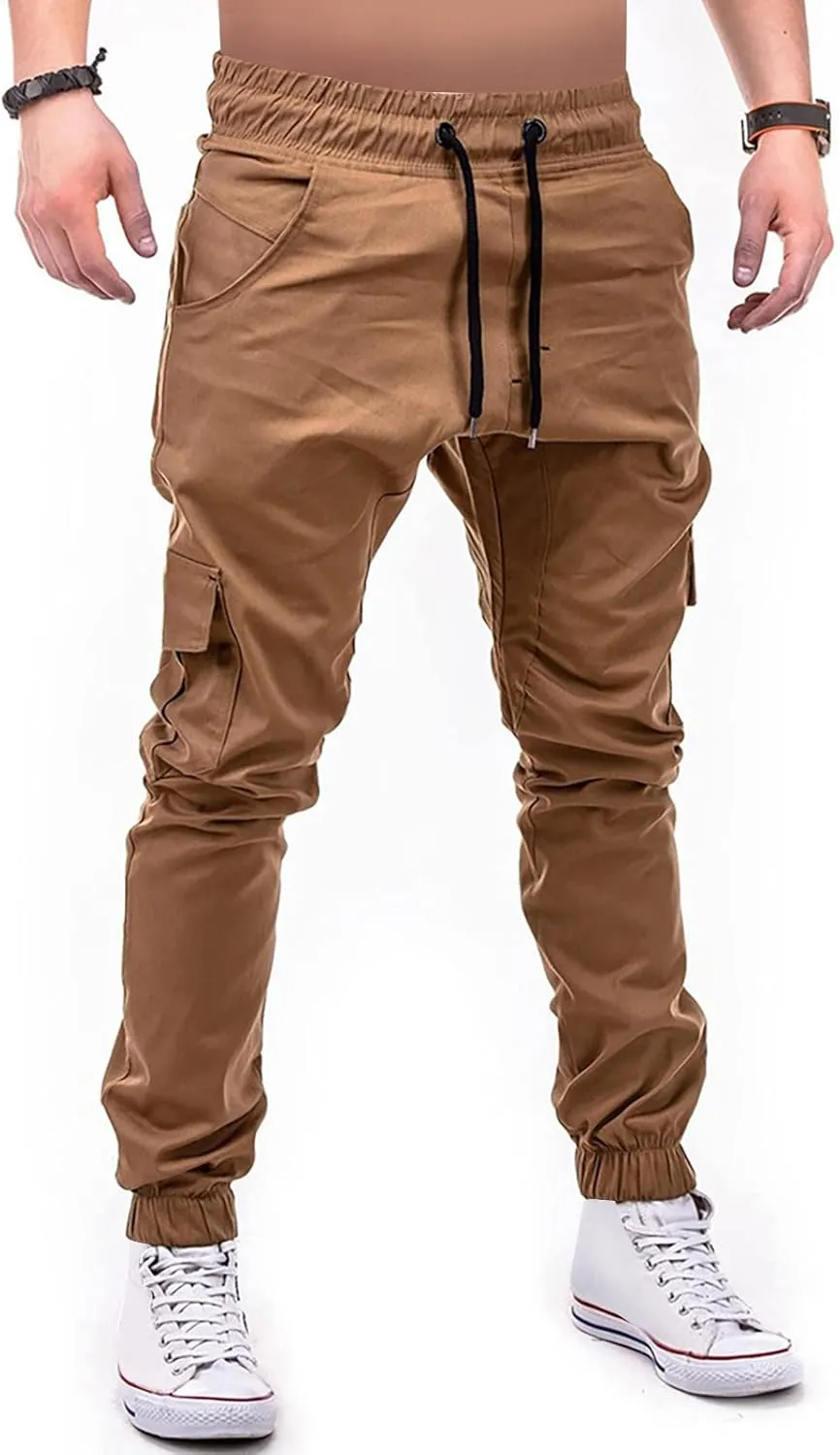 Yoga Pants for Men Warm Pants Exercise Pants Fashion Casual Solid Color Elastic Pocket Overalls Pants