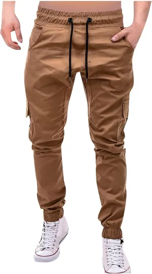 Yoga Pants for Men Warm Pants Exercise Pants Fashion Casual Solid Color Elastic Pocket Overalls Pants
