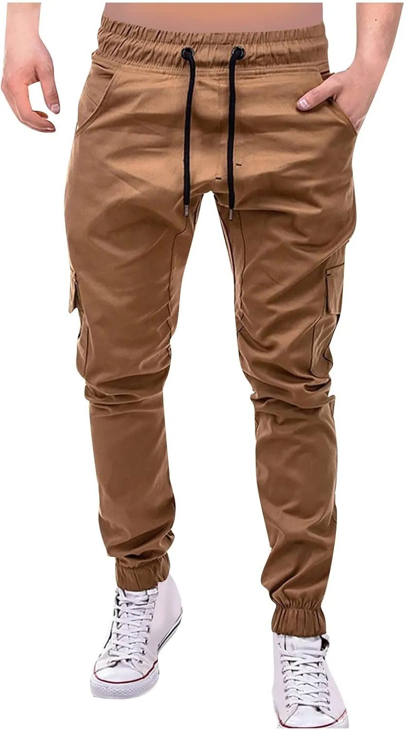 Yoga Pants for Men Warm Pants Exercise Pants Fashion Casual Solid Color Elastic Pocket Overalls Pants