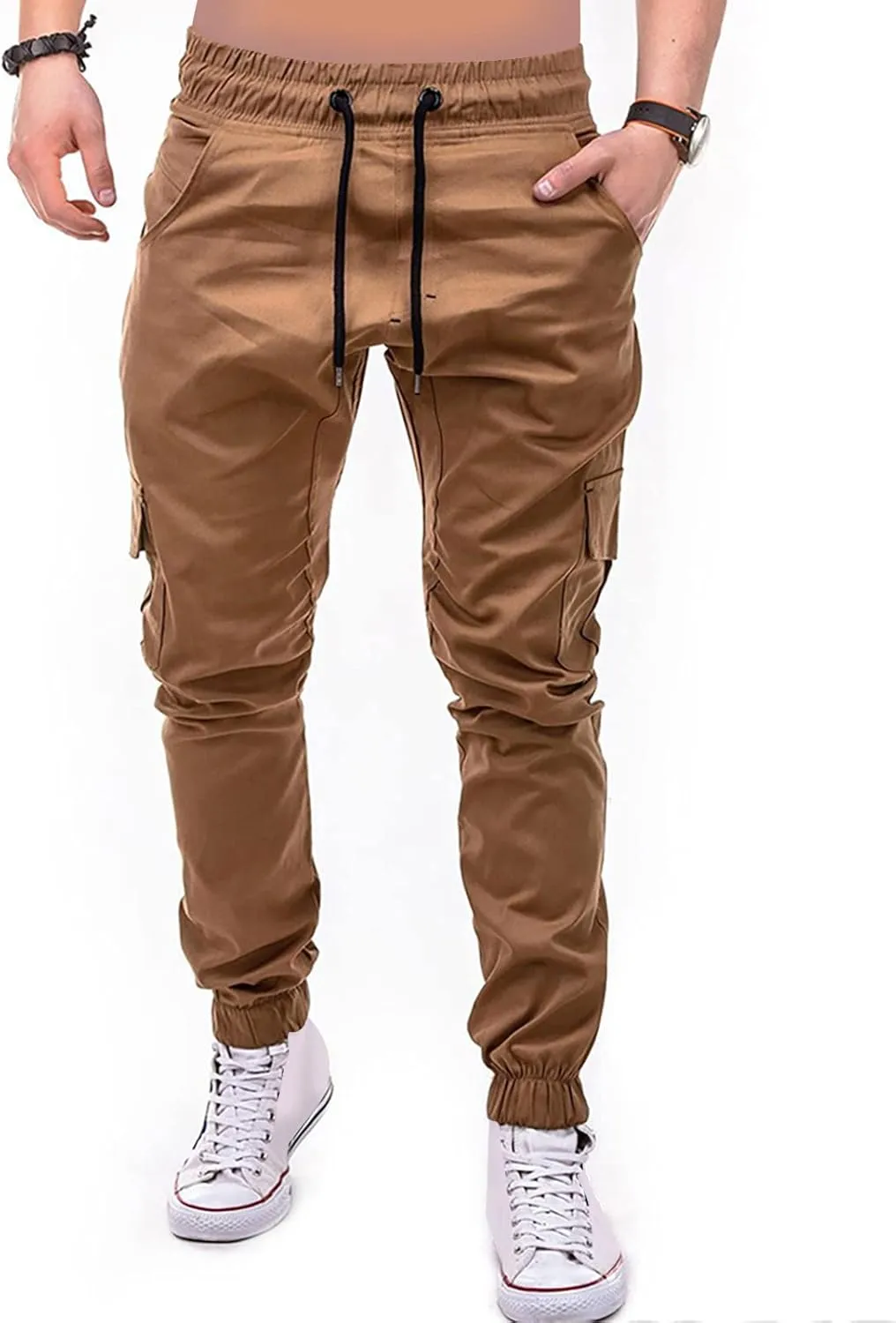 Yoga Pants for Men Warm Pants Exercise Pants Fashion Casual Solid Color Elastic Pocket Overalls Pants