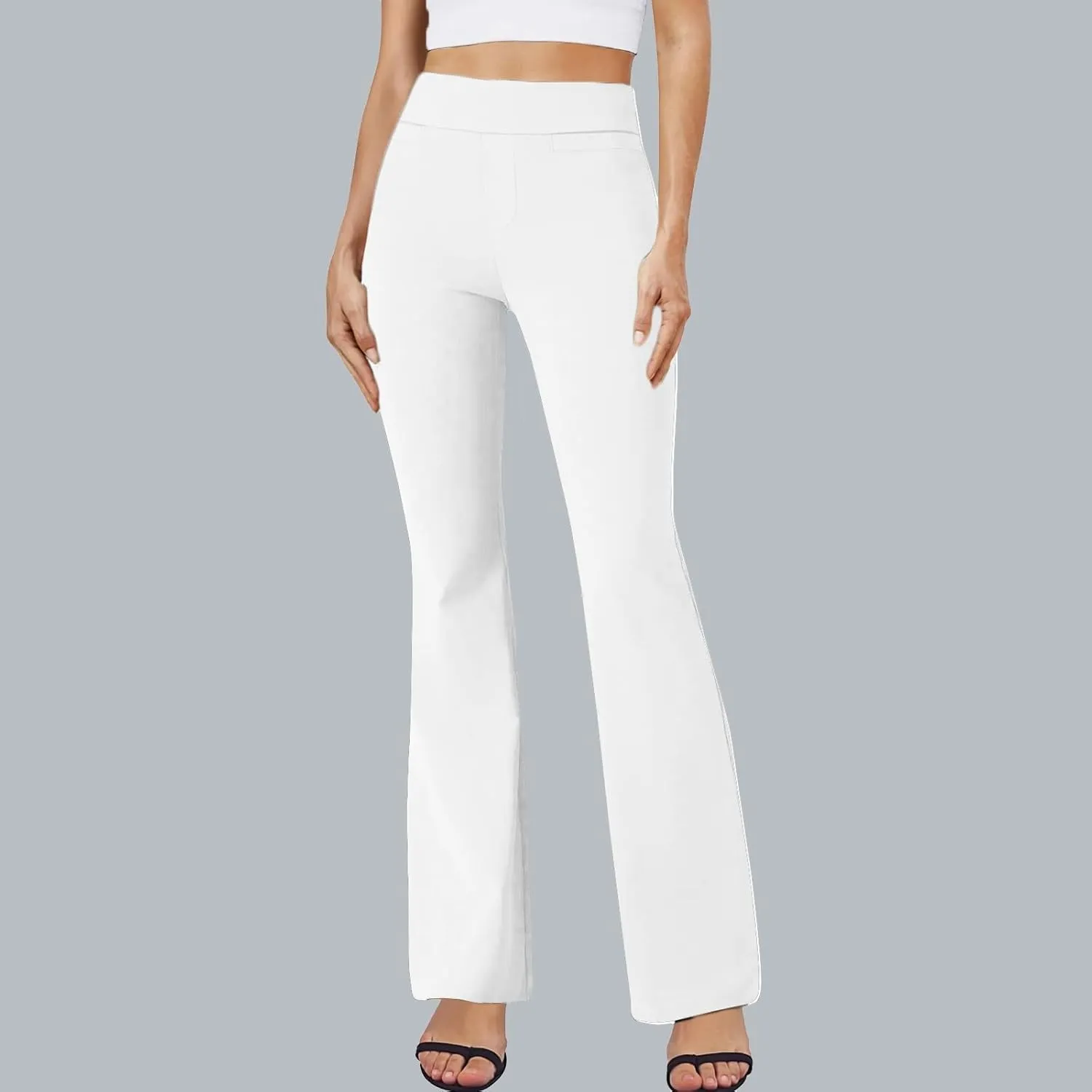 ZEFOTIM Flare Pants for Women Elastic Waist High Waisted Trouser Solid Color Curvy Trousers with Pocket