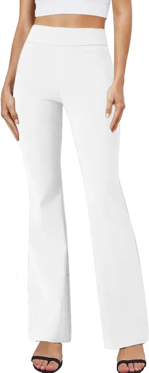 ZEFOTIM Flare Pants for Women Elastic Waist High Waisted Trouser Solid Color Curvy Trousers with Pocket