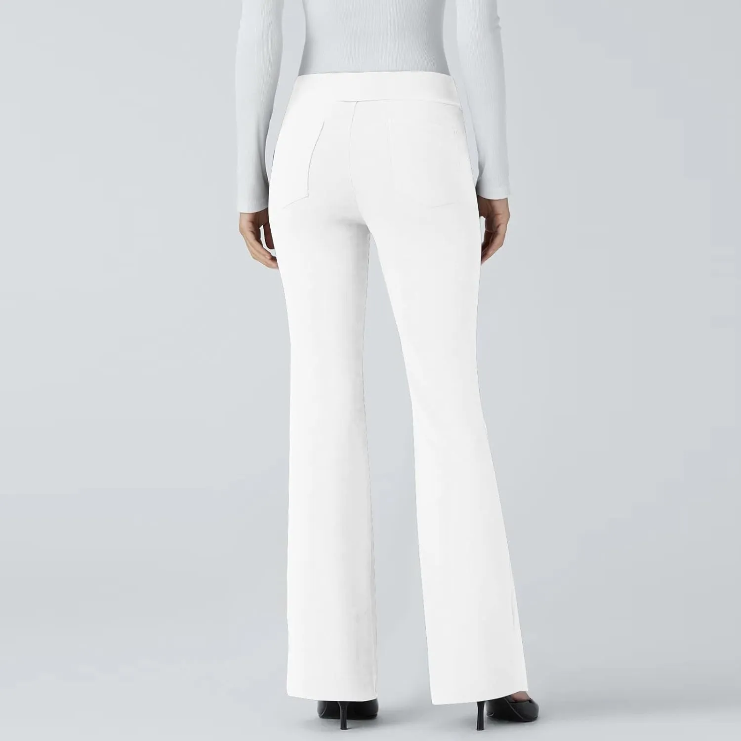 ZEFOTIM Flare Pants for Women Elastic Waist High Waisted Trouser Solid Color Curvy Trousers with Pocket