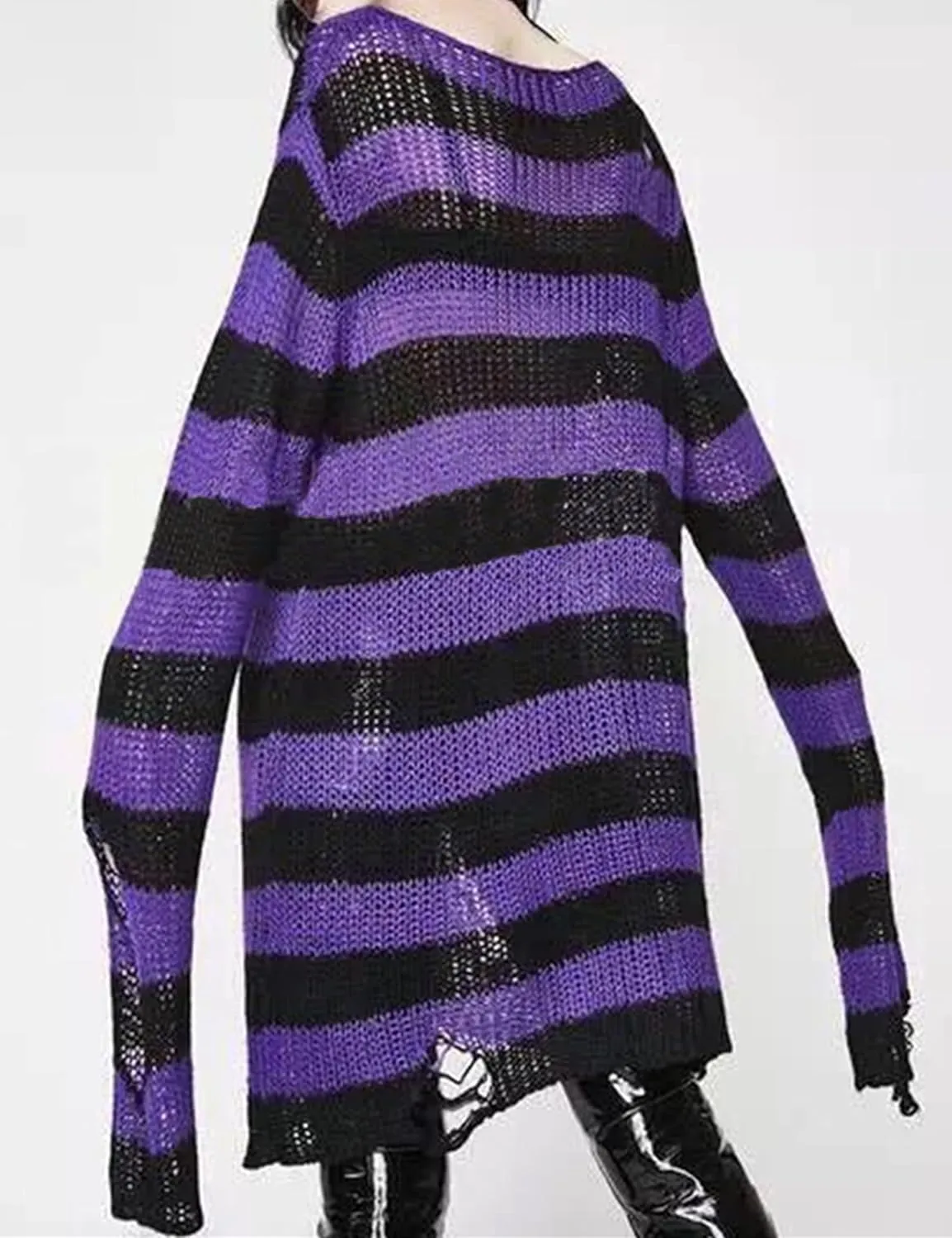 Zhiyouni Punk Gothic Sweater for Women Men Hollow Out Loose Knit Pullover Tops