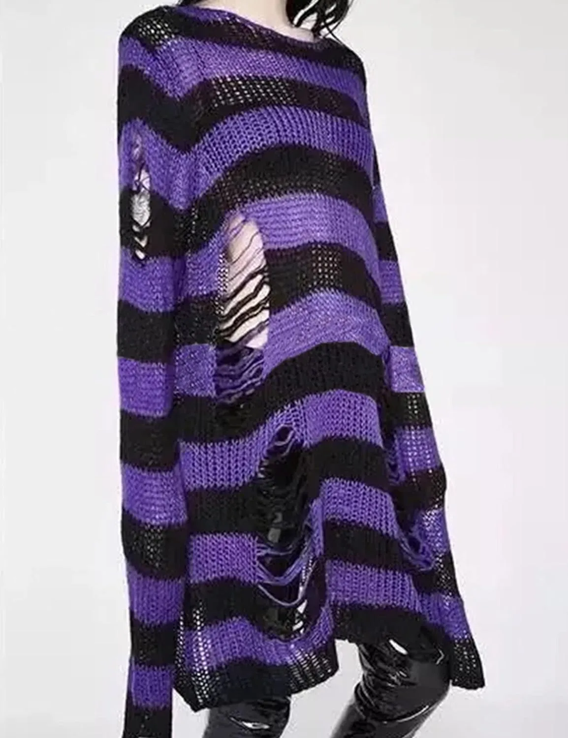 Zhiyouni Punk Gothic Sweater for Women Men Hollow Out Loose Knit Pullover Tops