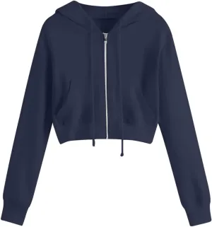 Zip up Hoodie Women Cropped Fashion Sweatshirt Drawstring Hoodies Casual Winter Jackets Long Sleeve Fall Tops 2024