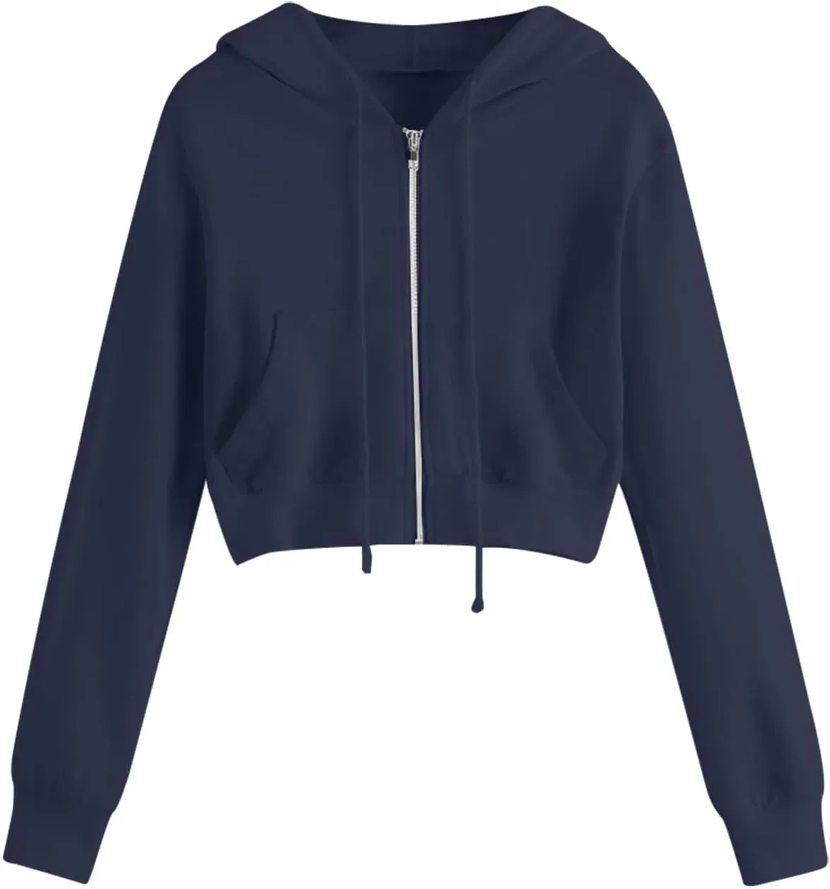 Zip up Hoodie Women Cropped Fashion Sweatshirt Drawstring Hoodies Casual Winter Jackets Long Sleeve Fall Tops 2024