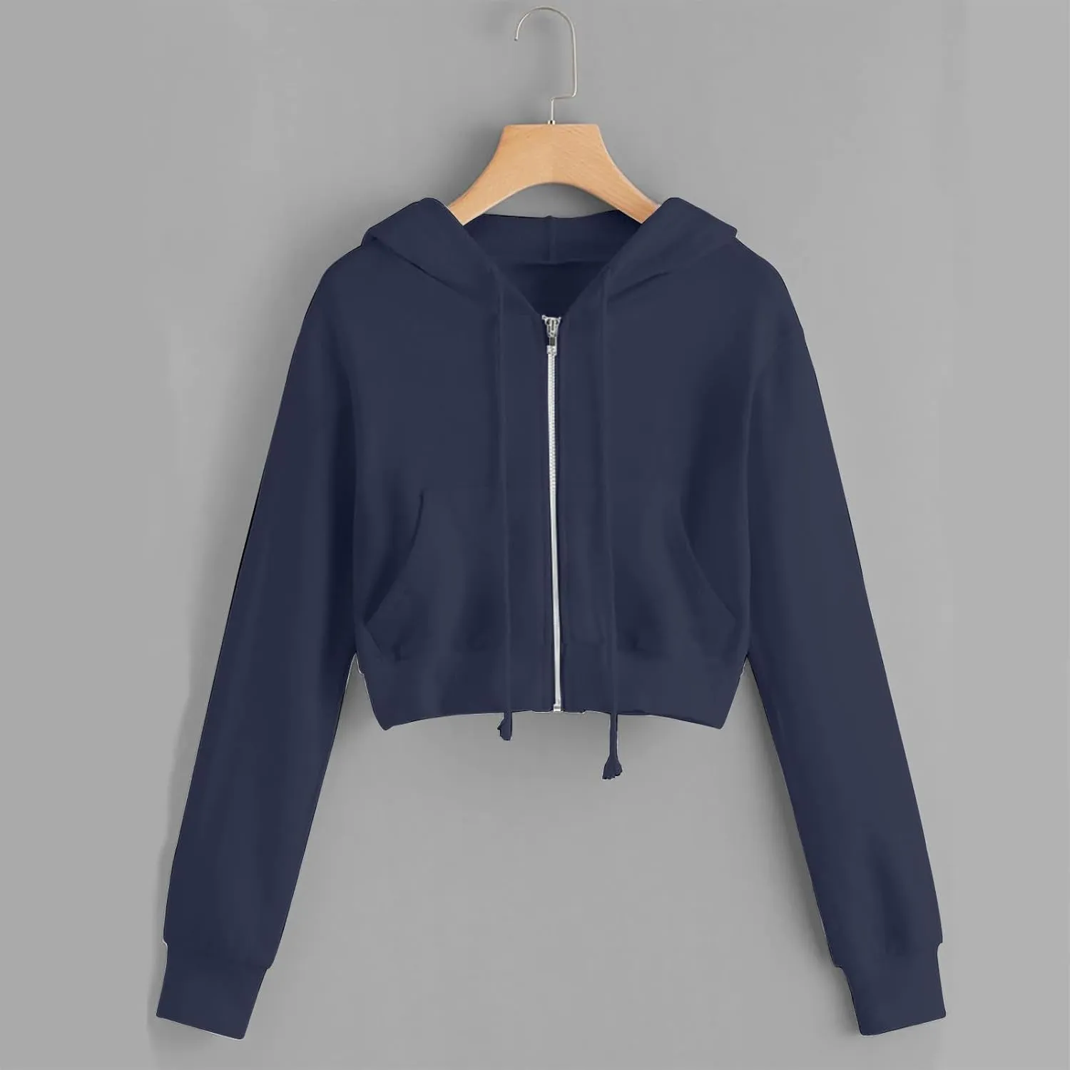 Zip up Hoodie Women Cropped Fashion Sweatshirt Drawstring Hoodies Casual Winter Jackets Long Sleeve Fall Tops 2024