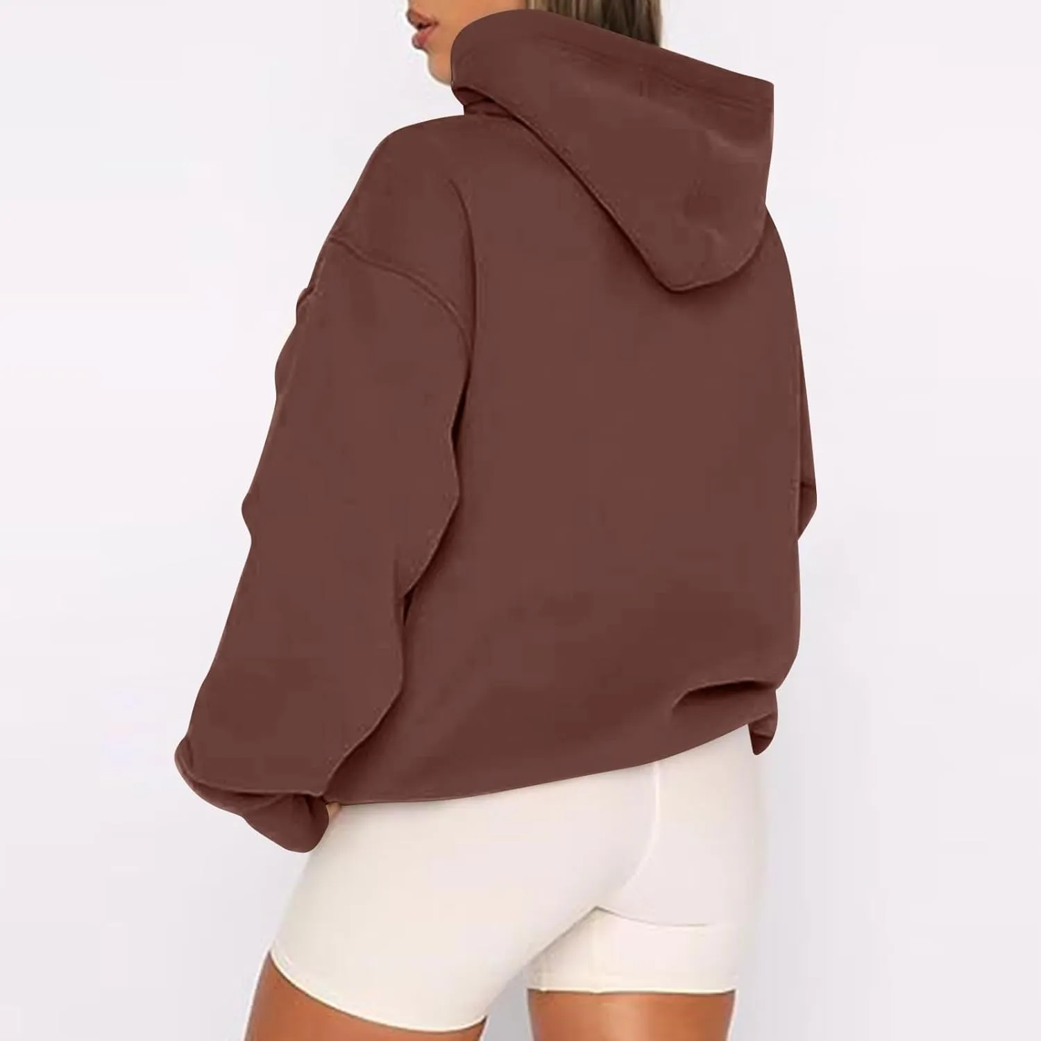 Zip Up Hoodie Women Fleece Oversized Sweatshirt Hoodies Casual Drawstring Hooded Sports Sweat Jackets with Pockets